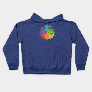 Colorful Mandala with spikes and golden Arabesques Kids Hoodie